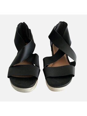 WOMENS BLACK STRAPPY SANDAL ZIP UP CLOSURE SIZE 9